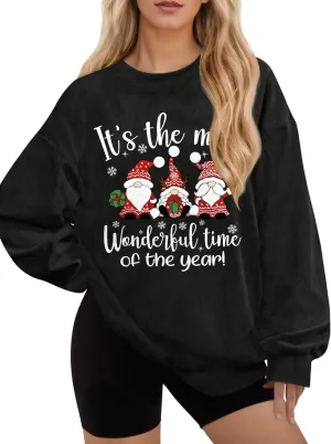 For G and PL Women Christmas Crewneck Oversized Sweatshirts Funny Xmas Pullover Tops