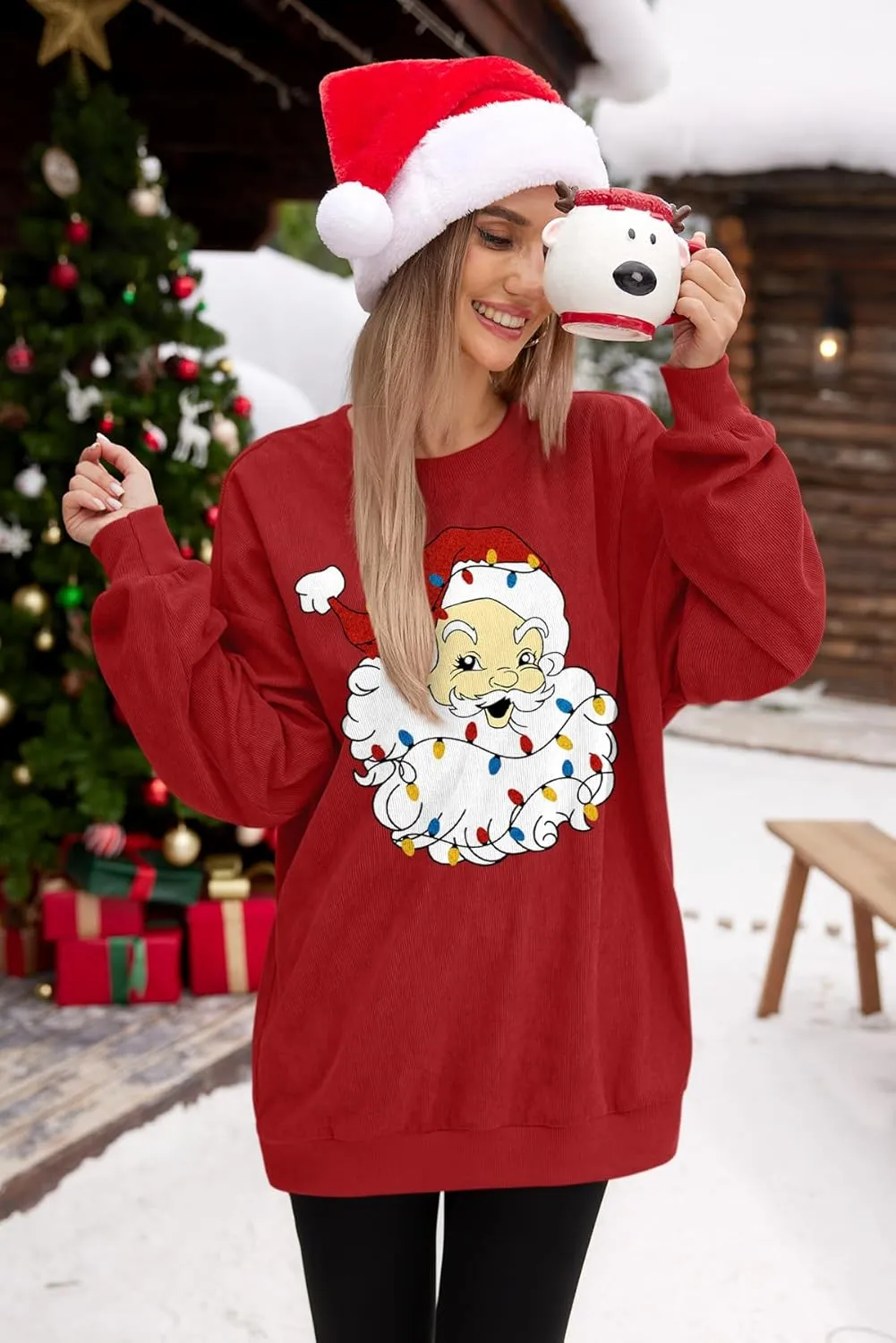 For G and PL Women Christmas Crewneck Oversized Sweatshirts Funny Xmas Pullover Tops
