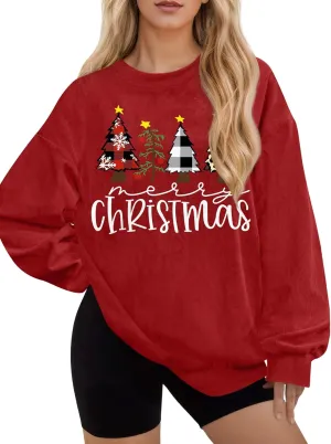For G and PL Women Christmas Crewneck Oversized Sweatshirts Funny Xmas Pullover Tops