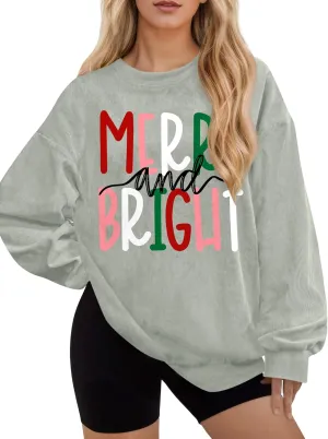 For G and PL Women Christmas Crewneck Oversized Sweatshirts Funny Xmas Pullover Tops