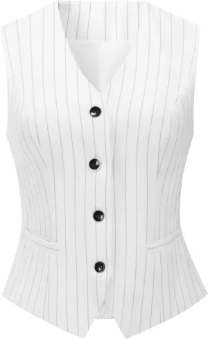 Foucome Women's Formal Regular Fitted Business Dress Suits Button Down Vest Waistcoat