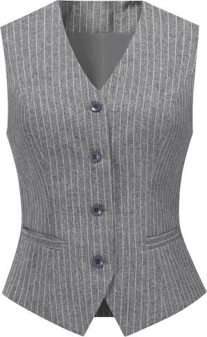 Foucome Women's Formal Regular Fitted Business Dress Suits Button Down Vest Waistcoat