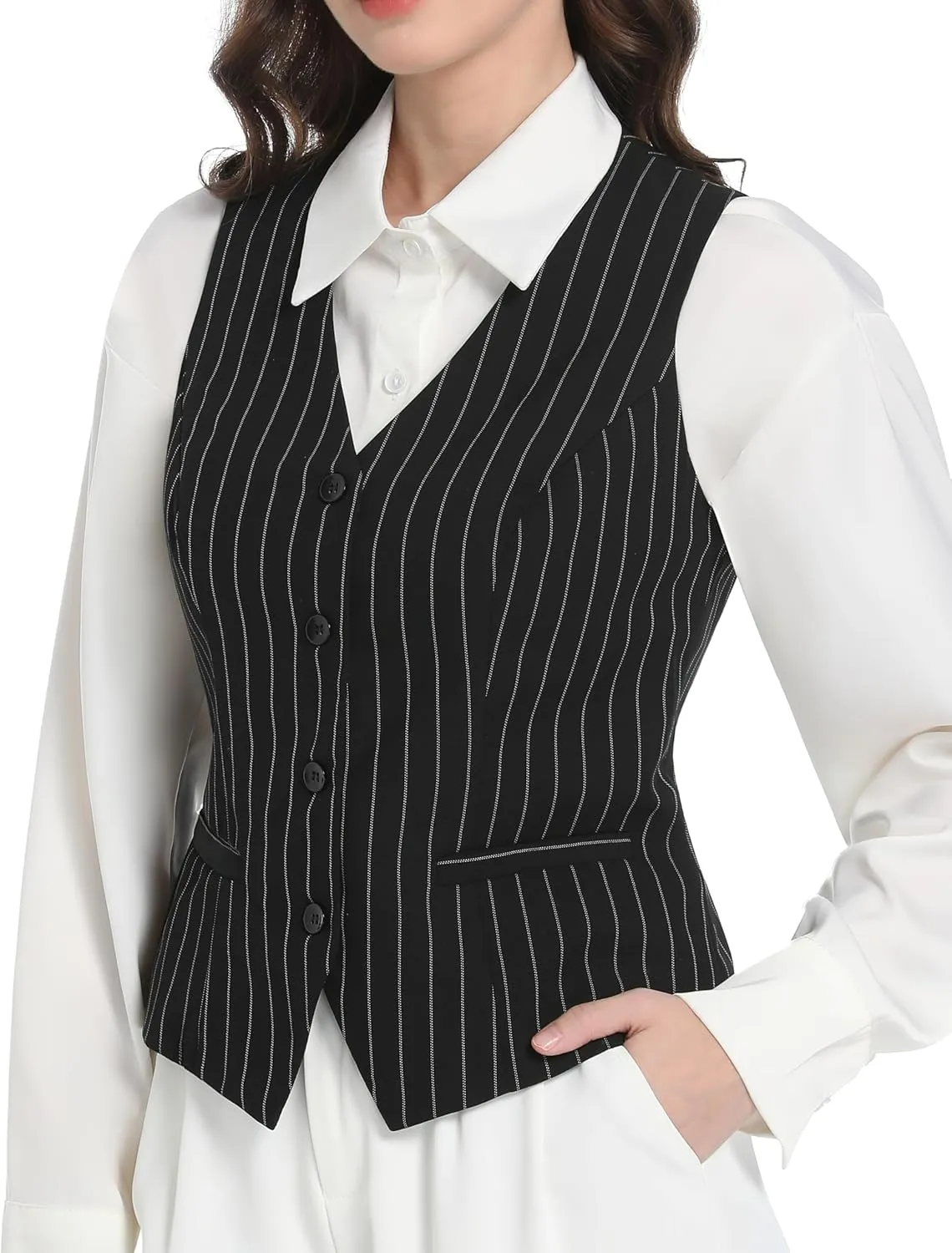 Foucome Women's Formal Regular Fitted Business Dress Suits Button Down Vest Waistcoat