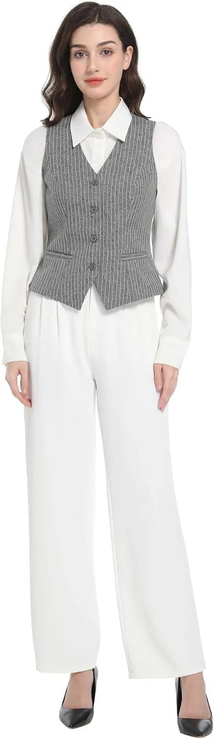 Foucome Women's Formal Regular Fitted Business Dress Suits Button Down Vest Waistcoat