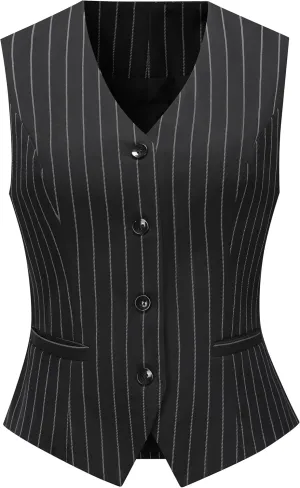 Foucome Women's Formal Regular Fitted Business Dress Suits Button Down Vest Waistcoat