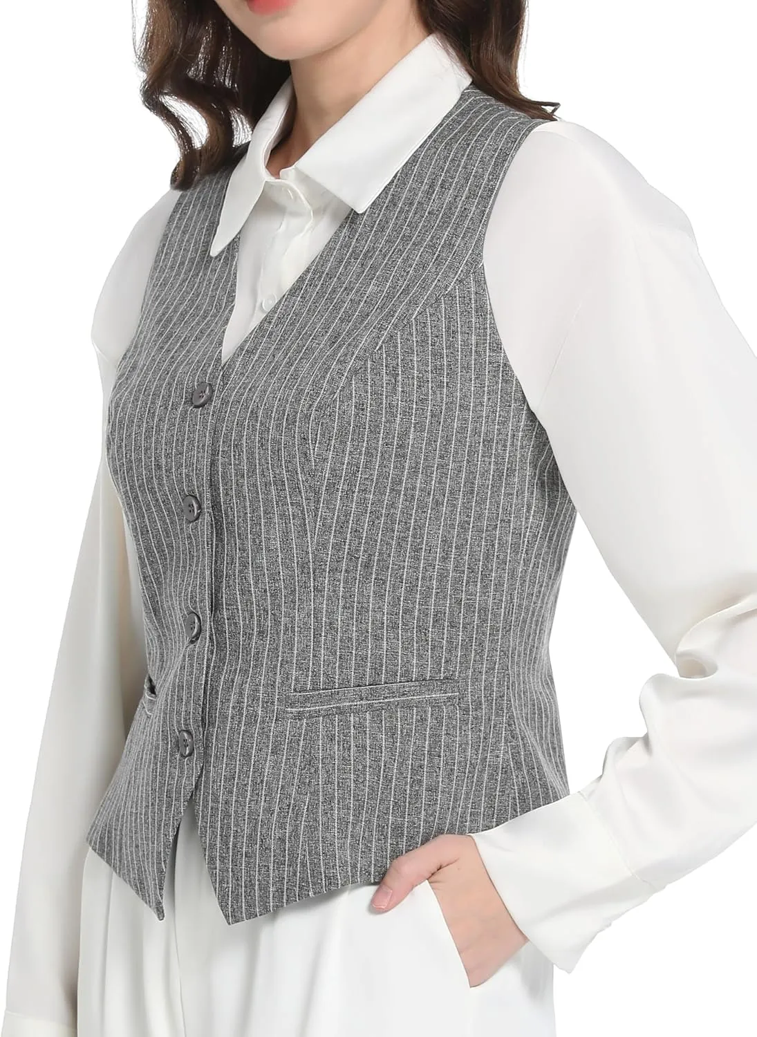 Foucome Women's Formal Regular Fitted Business Dress Suits Button Down Vest Waistcoat