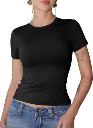 GAYHAY Womens Basic T Shirts Crew Neck Short Sleeve Slim Fitted Tees Y2K Cute Trendy Summer Crop Tops for Women Teen 2025