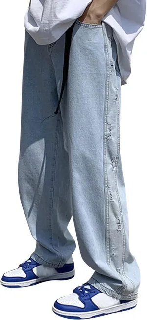 GIERIDUC Harajuku Hip Hop Denim Pants Men Winter Workout Clothes for Men Casual Jogger Pants for Men Long Legged Joggers Mens