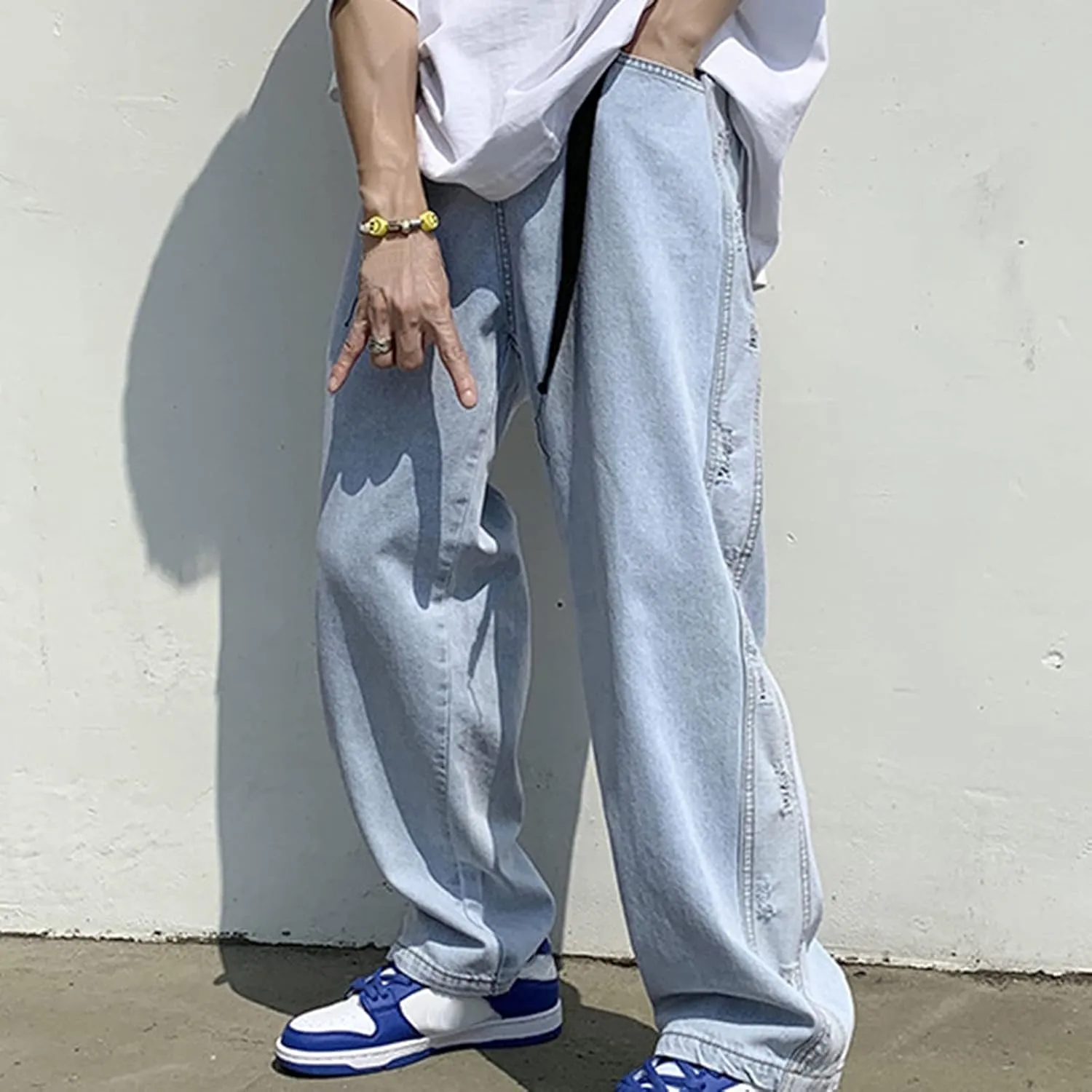 GIERIDUC Harajuku Hip Hop Denim Pants Men Winter Workout Clothes for Men Casual Jogger Pants for Men Long Legged Joggers Mens