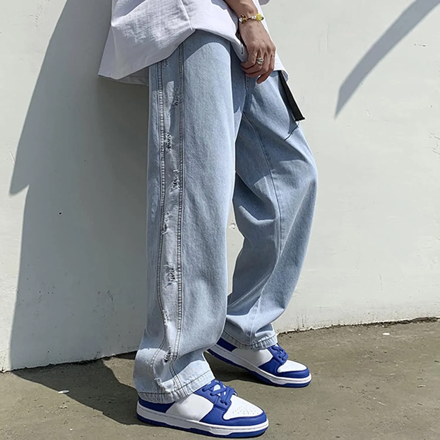 GIERIDUC Harajuku Hip Hop Denim Pants Men Winter Workout Clothes for Men Casual Jogger Pants for Men Long Legged Joggers Mens