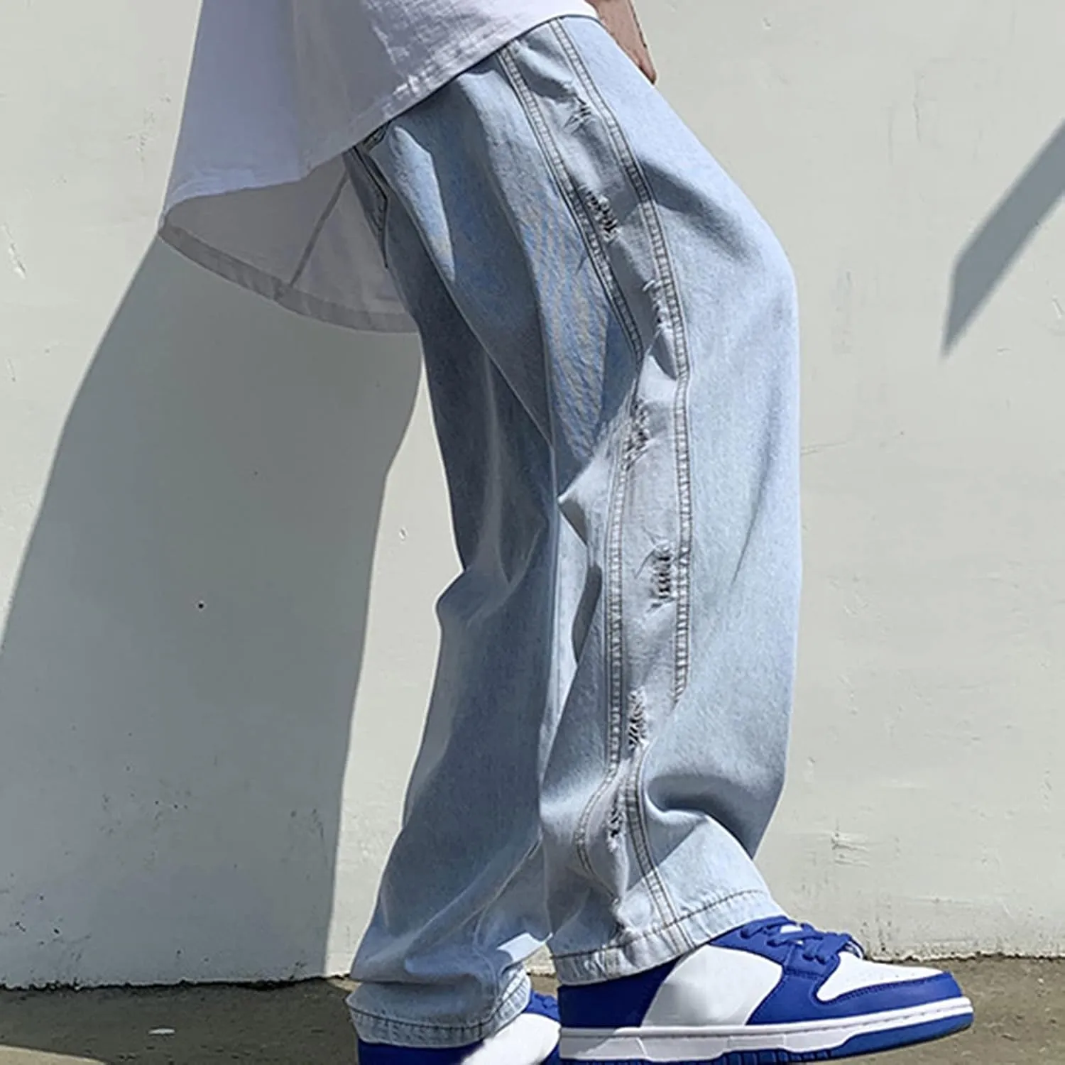GIERIDUC Harajuku Hip Hop Denim Pants Men Winter Workout Clothes for Men Casual Jogger Pants for Men Long Legged Joggers Mens