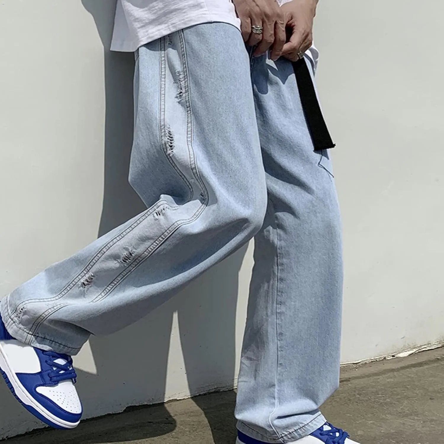 GIERIDUC Harajuku Hip Hop Denim Pants Men Winter Workout Clothes for Men Casual Jogger Pants for Men Long Legged Joggers Mens