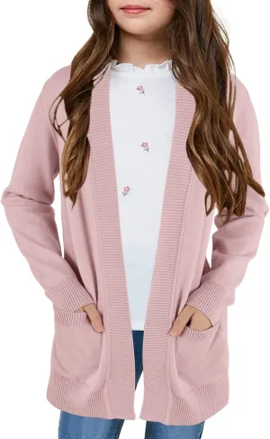 Girls Cardigan Knit Open Front Long Sleeve Sweaters Fall Casual Outwear with Pockets for 5-14 T Kids