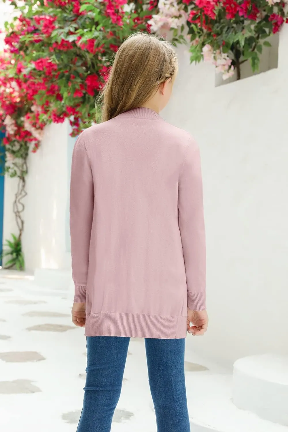 Girls Cardigan Knit Open Front Long Sleeve Sweaters Fall Casual Outwear with Pockets for 5-14 T Kids