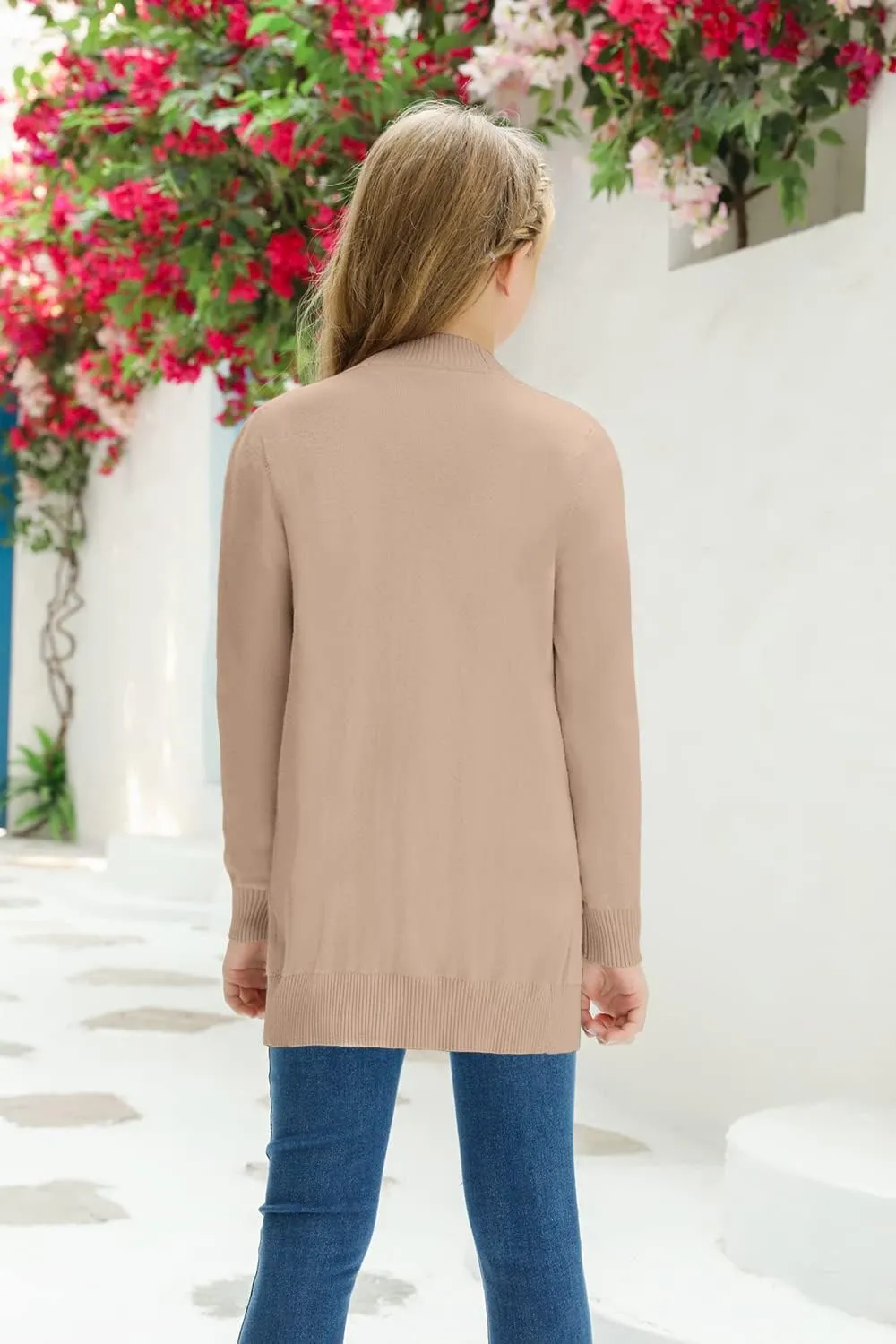 Girls Cardigan Knit Open Front Long Sleeve Sweaters Fall Casual Outwear with Pockets for 5-14 T Kids