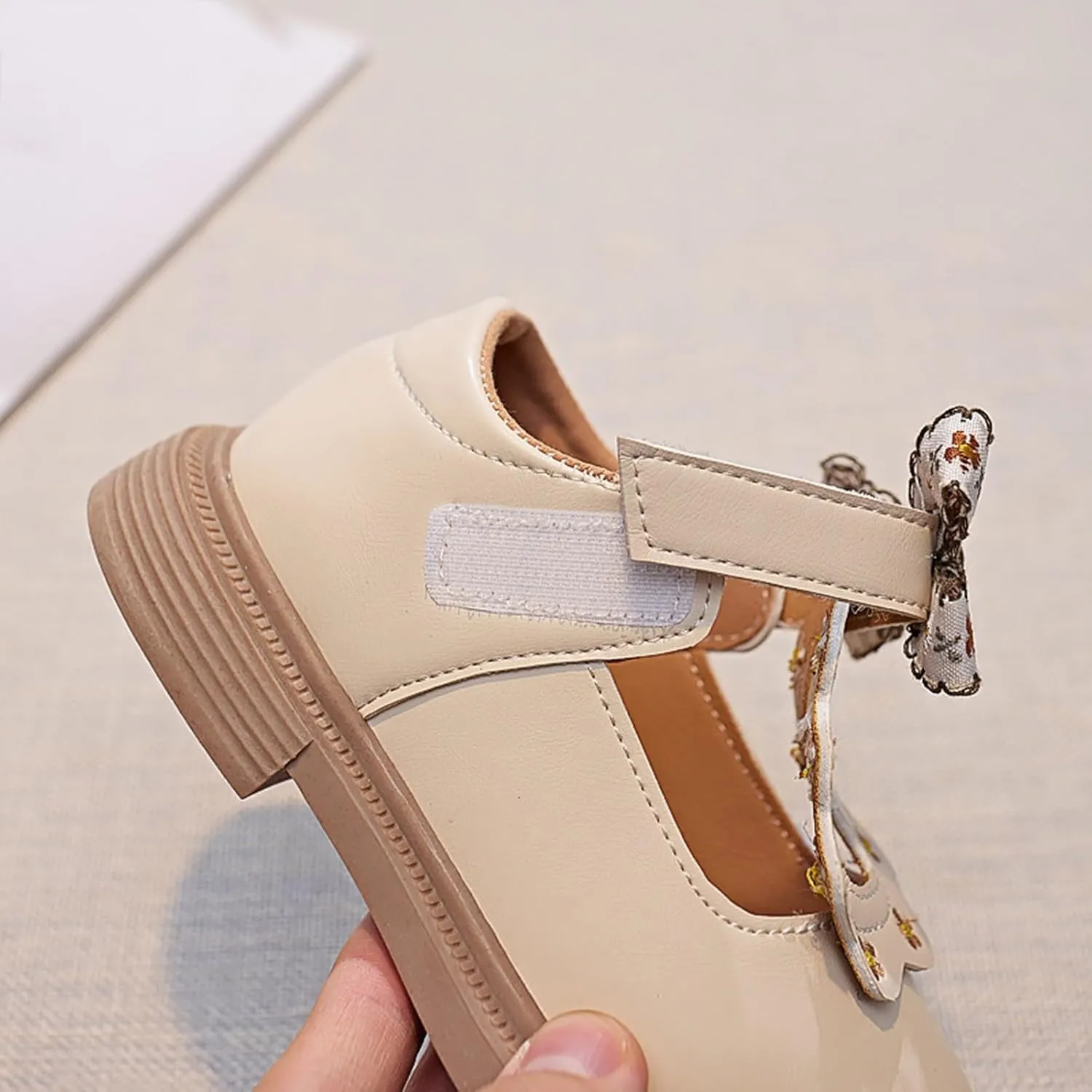 Girls Closed Toe Mary Jane Flats Flower Bow Tie Dress Shoes Soft Sole Leather Wedges Ballet Sandals Wedding Party