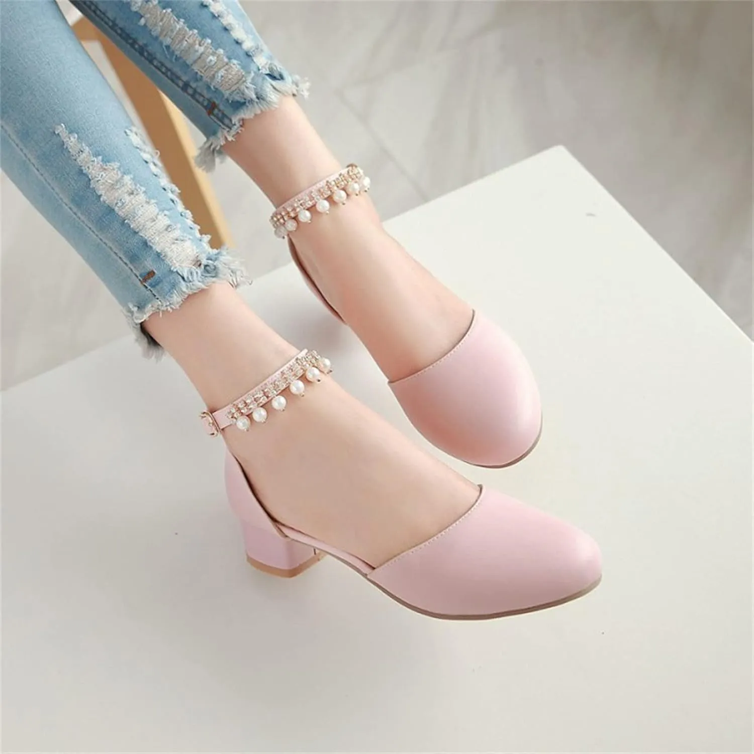 Girl's Low Heel Dress Pumps Mary Jane Dress Shoes Pearls Flower Girl Wedding Party Shoes Toddler Dress Shoes Girl
