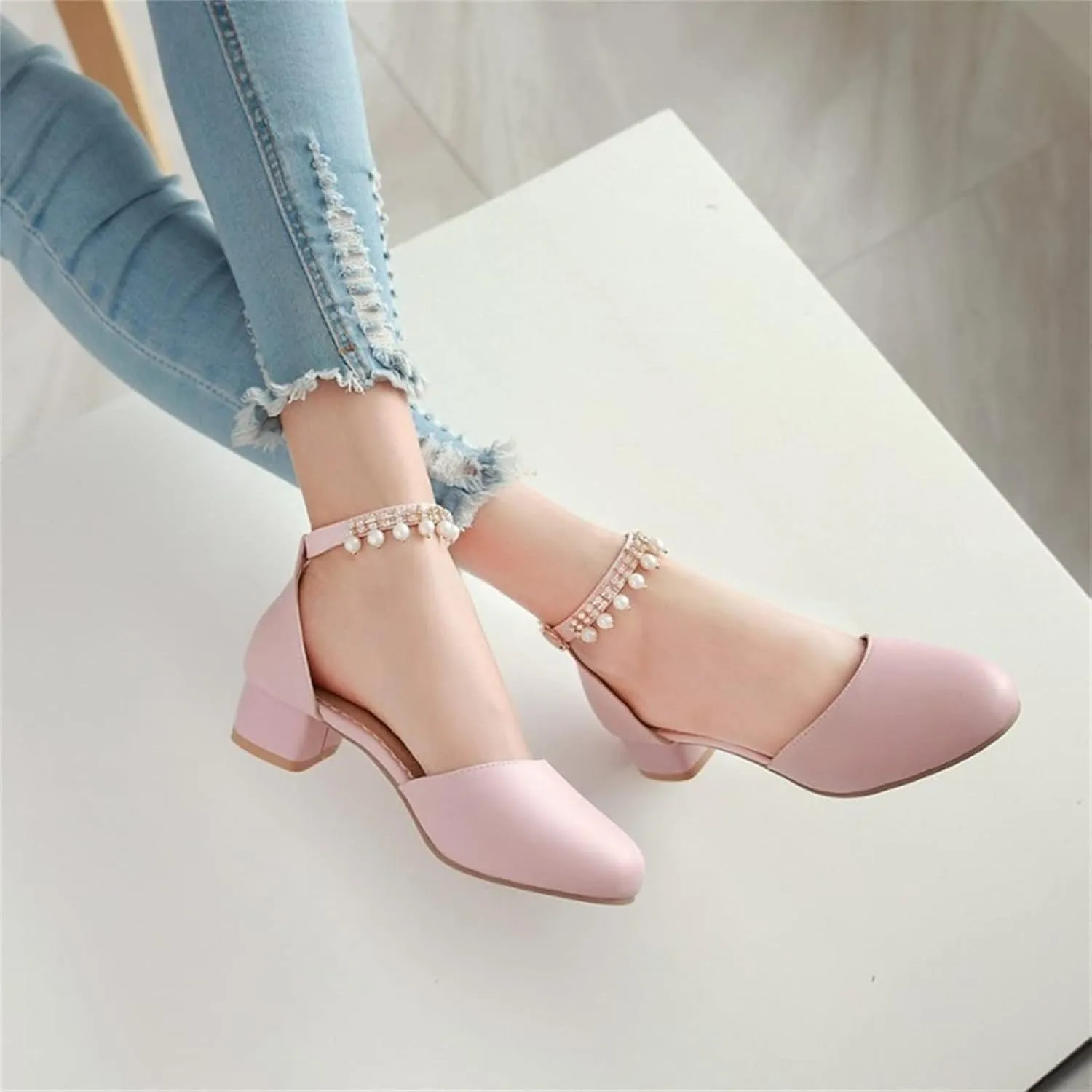 Girl's Low Heel Dress Pumps Mary Jane Dress Shoes Pearls Flower Girl Wedding Party Shoes Toddler Dress Shoes Girl