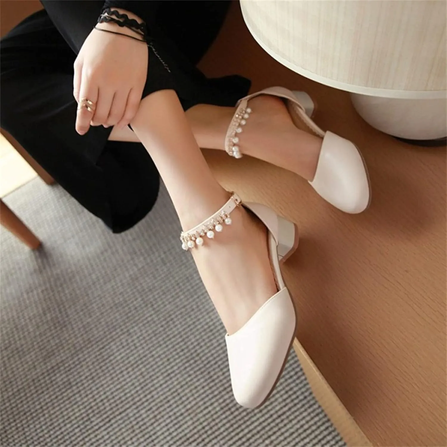 Girl's Low Heel Dress Pumps Mary Jane Dress Shoes Pearls Flower Girl Wedding Party Shoes Toddler Dress Shoes Girl