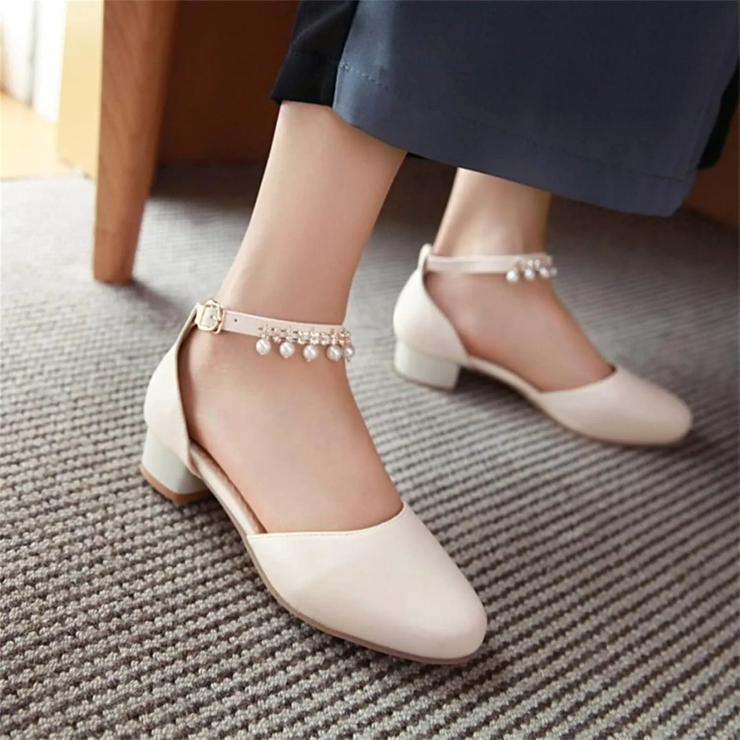 Girl's Low Heel Dress Pumps Mary Jane Dress Shoes Pearls Flower Girl Wedding Party Shoes Toddler Dress Shoes Girl