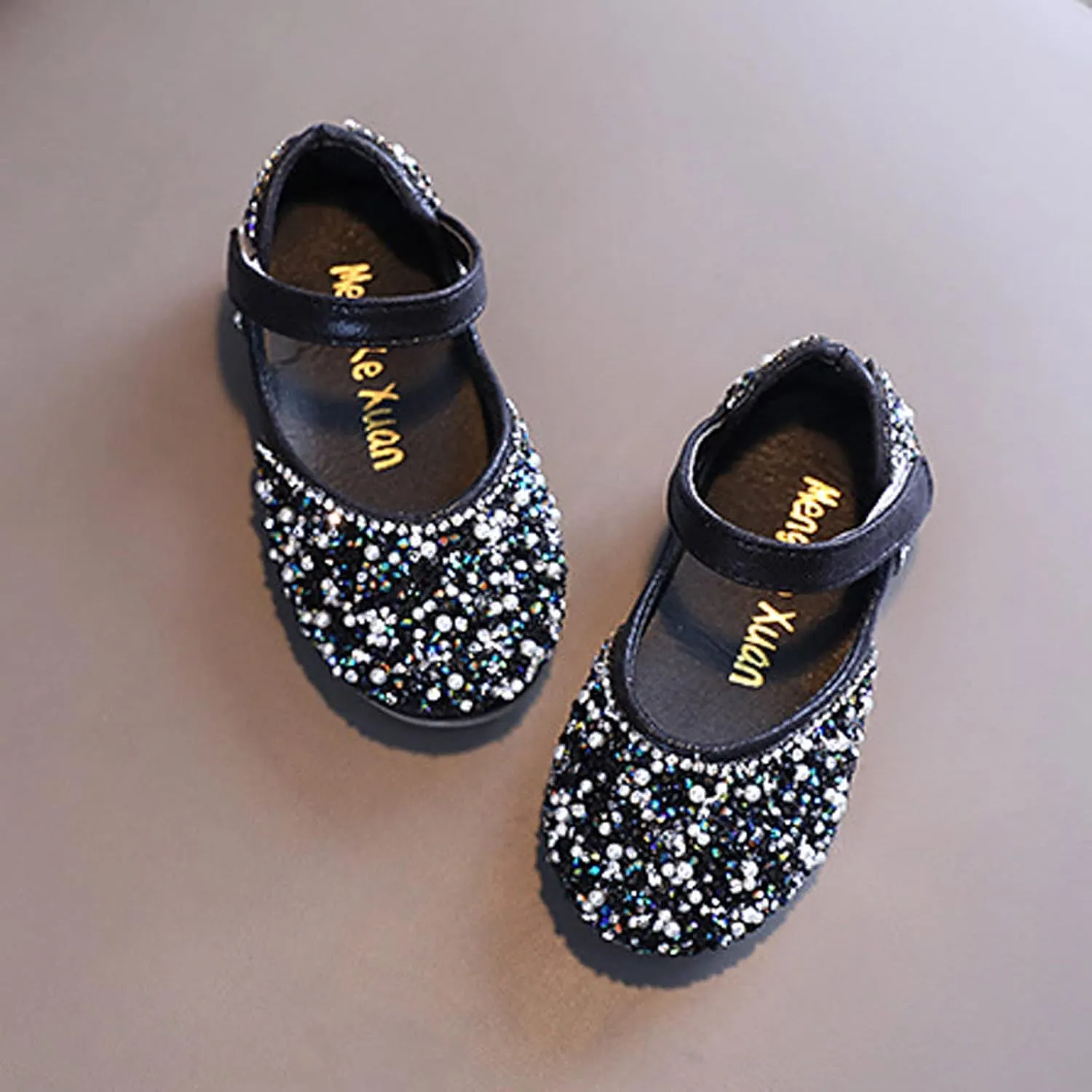 Girls Mary Jane Dress Shoes Rhinestons Flower Girl Wedding Part Shoes Ballet Flat Toddler Ballerina Sandals