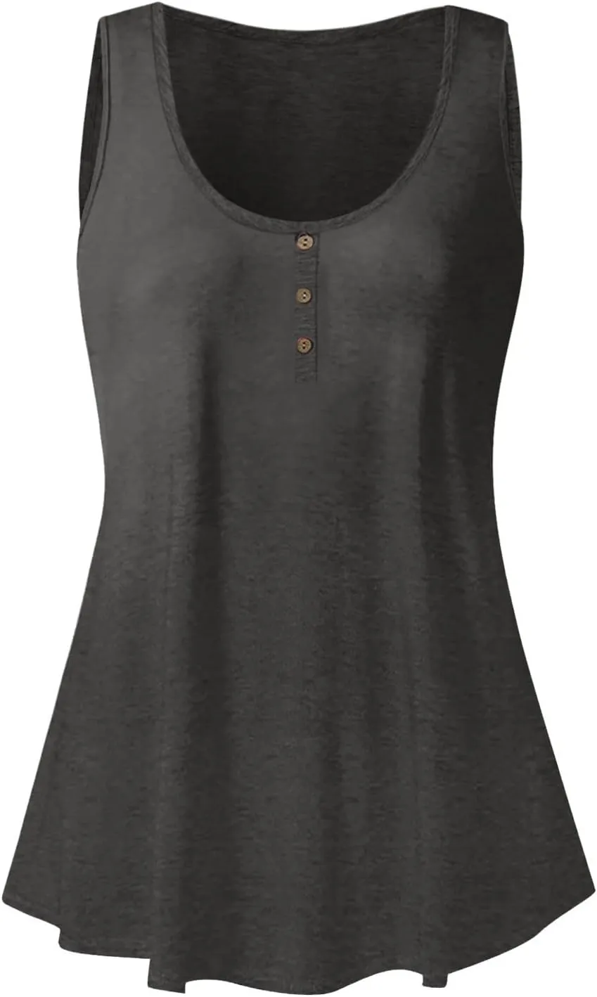 GOFULY Tank Top for Women Loose Fit Solid Plain Summer Oversized T Shirts Plus Size Tank Henley Button Down Sleeveless Top