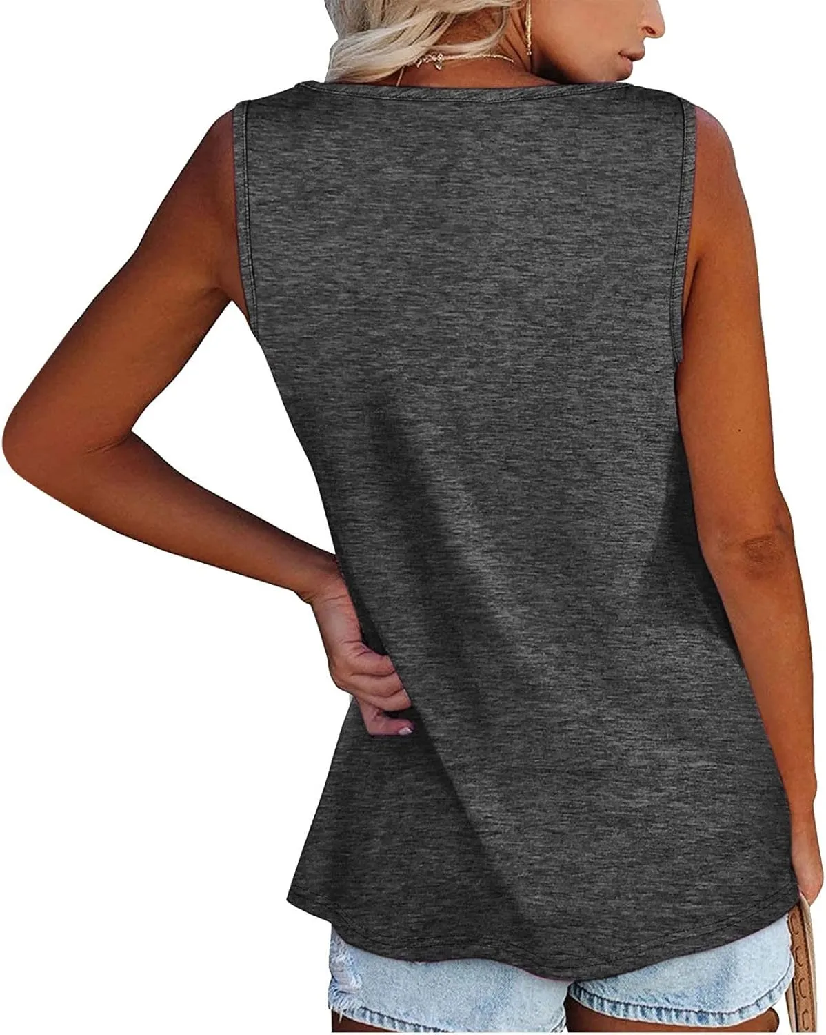GOFULY Tank Top for Women Loose Fit Solid Plain Summer Oversized T Shirts Plus Size Tank Henley Button Down Sleeveless Top