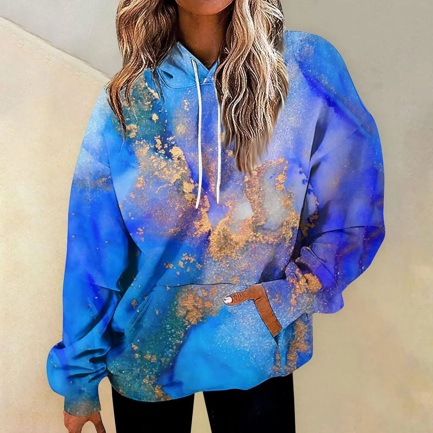 GOFULY Women Sweatshirt Fall Marble Print Hoodies Lightweight Winter Sweatshirt Long Sleeve Drawstring Pullover With Pocket