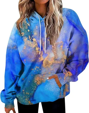GOFULY Women Sweatshirt Fall Marble Print Hoodies Lightweight Winter Sweatshirt Long Sleeve Drawstring Pullover With Pocket