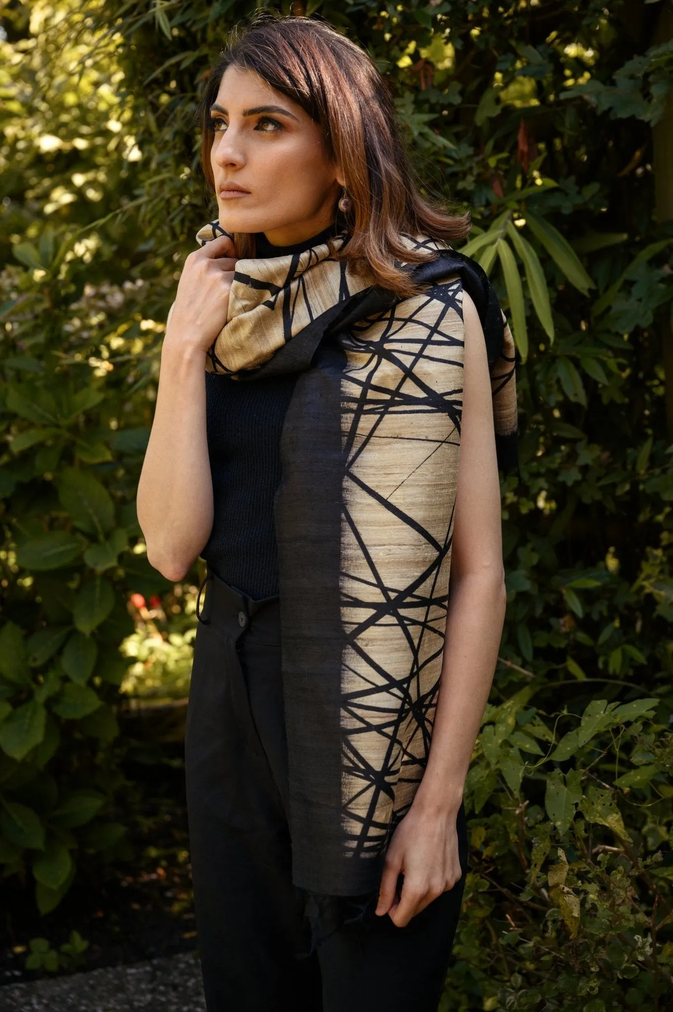 Gold Lattice Peace Silk Scarf