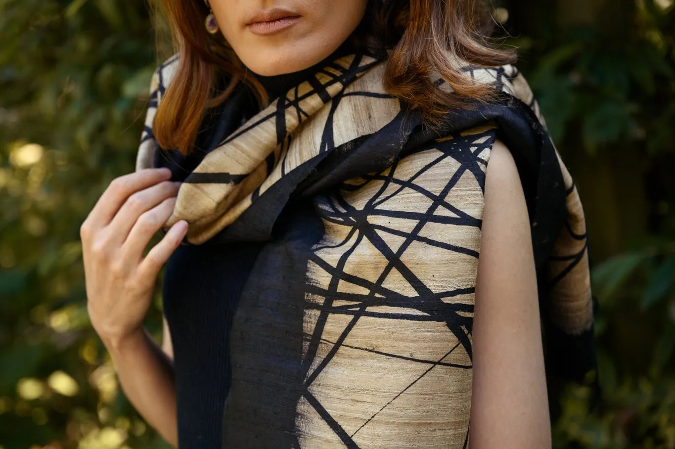 Gold Lattice Peace Silk Scarf