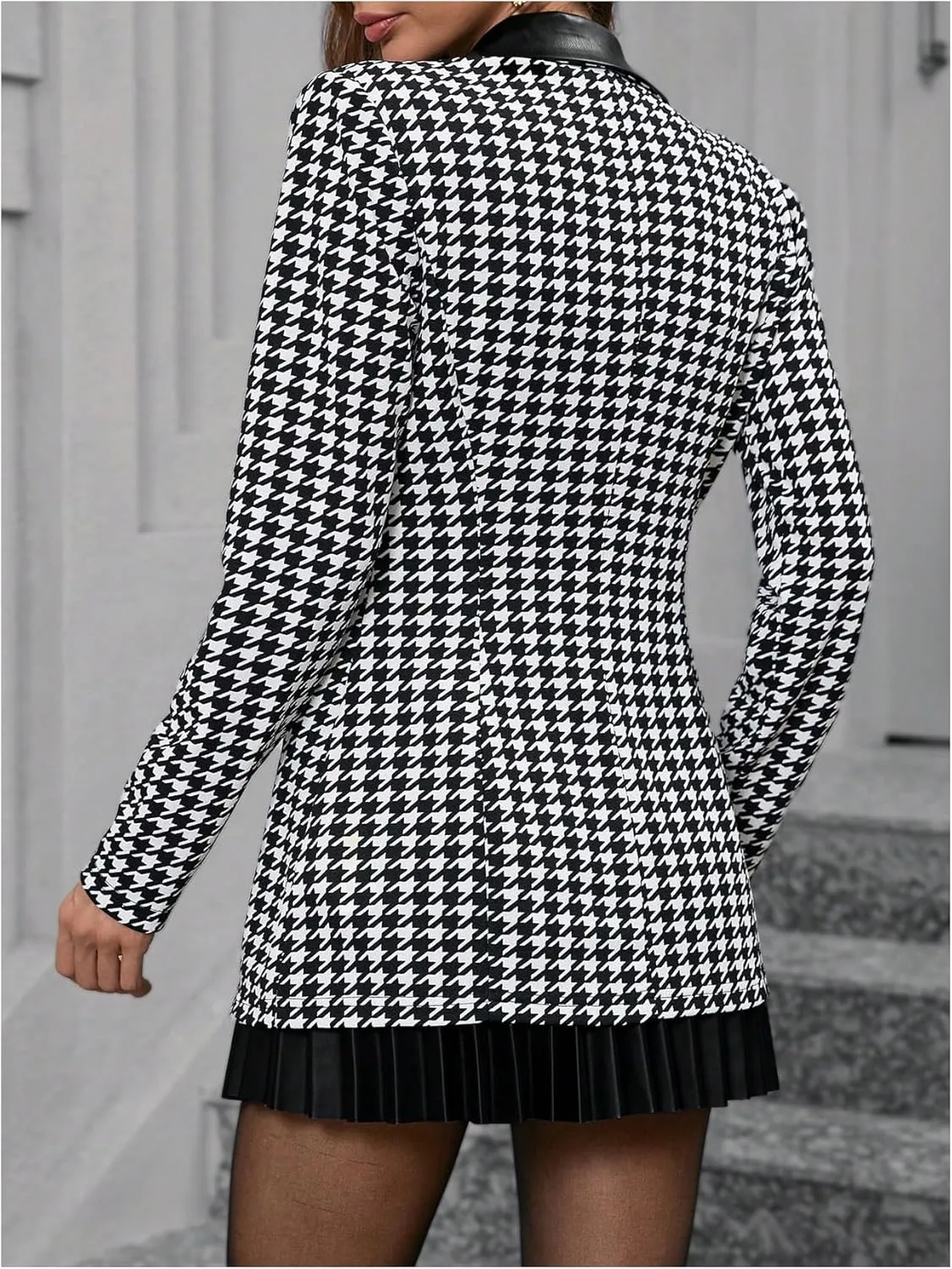 GORGLITTER Women's Houndstooth Long Sleeve Button Blazer Jackets Trendy Open Front Casual Business Work Office Blazers
