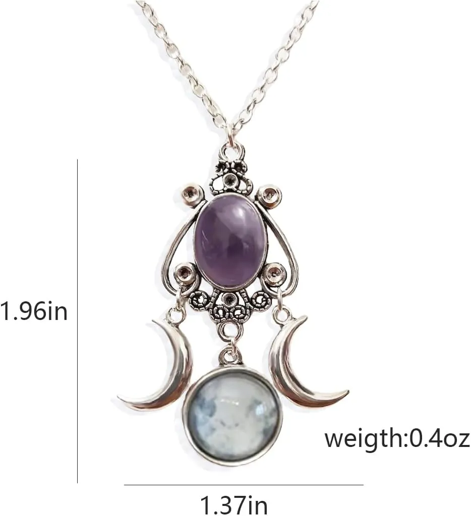 Gothic Moon Crystal Necklace Vintage Punk Black Crescent Necklace Red Statement Gothic Jewelry for Women Purple Halloween Costume Jewelry
