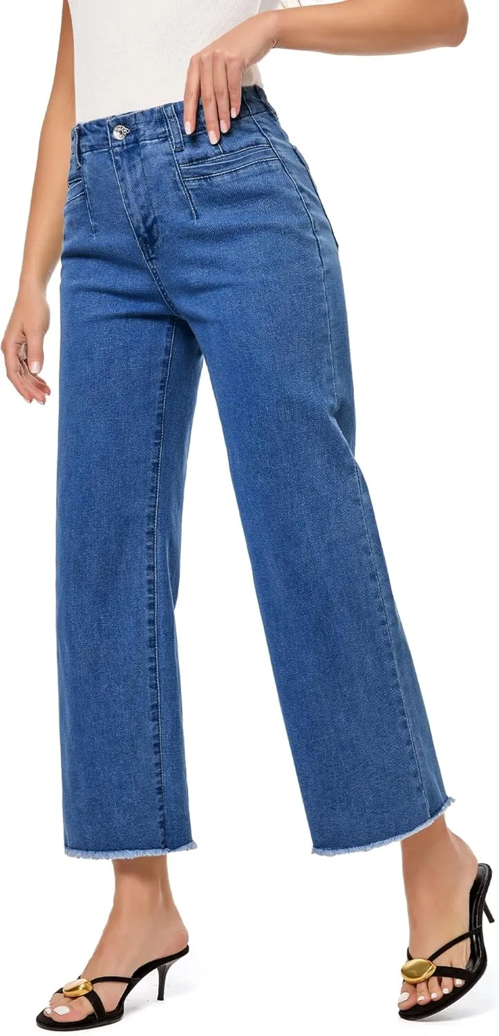 GRAPENT Wide Leg Jeans for Women High Waisted Trendy Jeans Denim Pants Stretchy Baggy with Pockets
