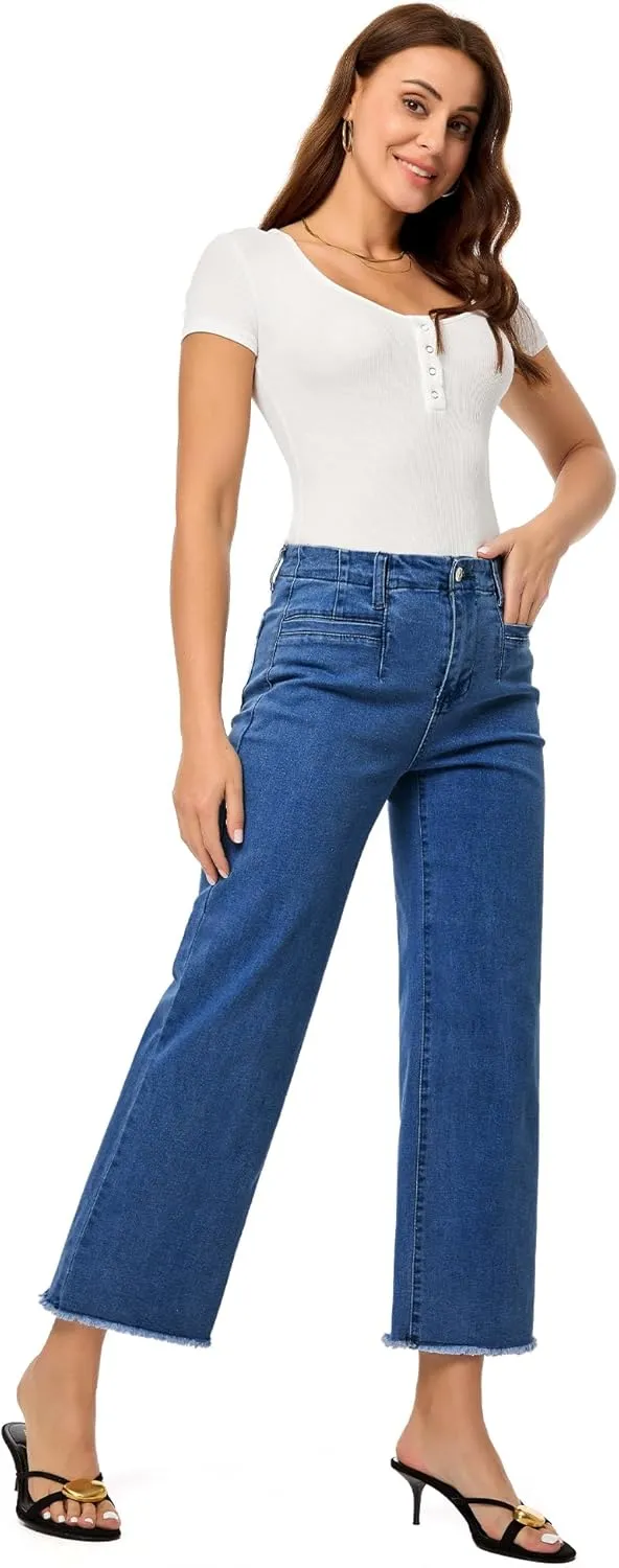 GRAPENT Wide Leg Jeans for Women High Waisted Trendy Jeans Denim Pants Stretchy Baggy with Pockets