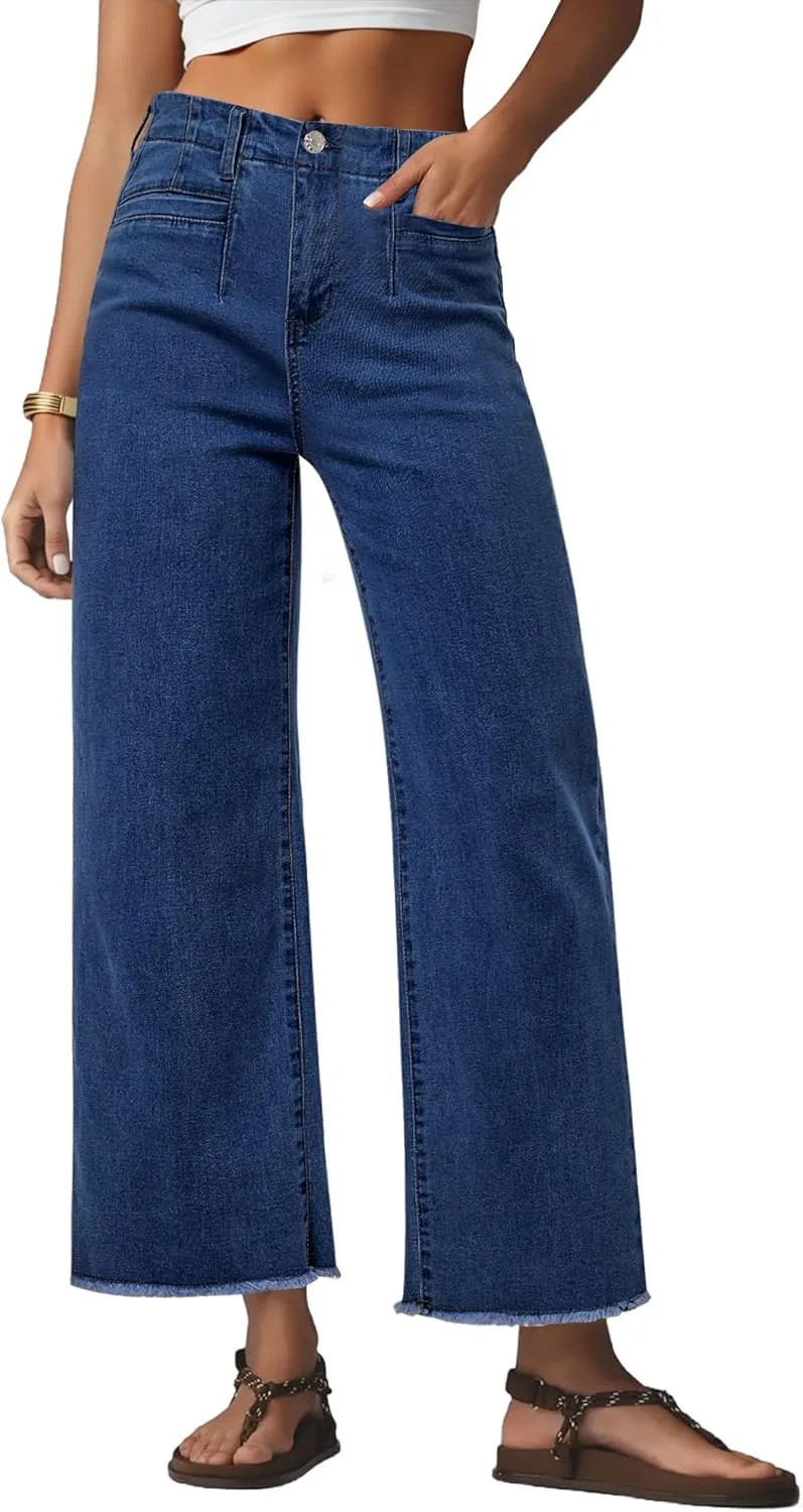 GRAPENT Wide Leg Jeans for Women High Waisted Trendy Jeans Denim Pants Stretchy Baggy with Pockets