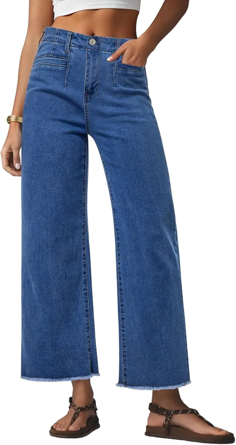 GRAPENT Wide Leg Jeans for Women High Waisted Trendy Jeans Denim Pants Stretchy Baggy with Pockets