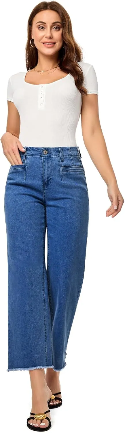 GRAPENT Wide Leg Jeans for Women High Waisted Trendy Jeans Denim Pants Stretchy Baggy with Pockets