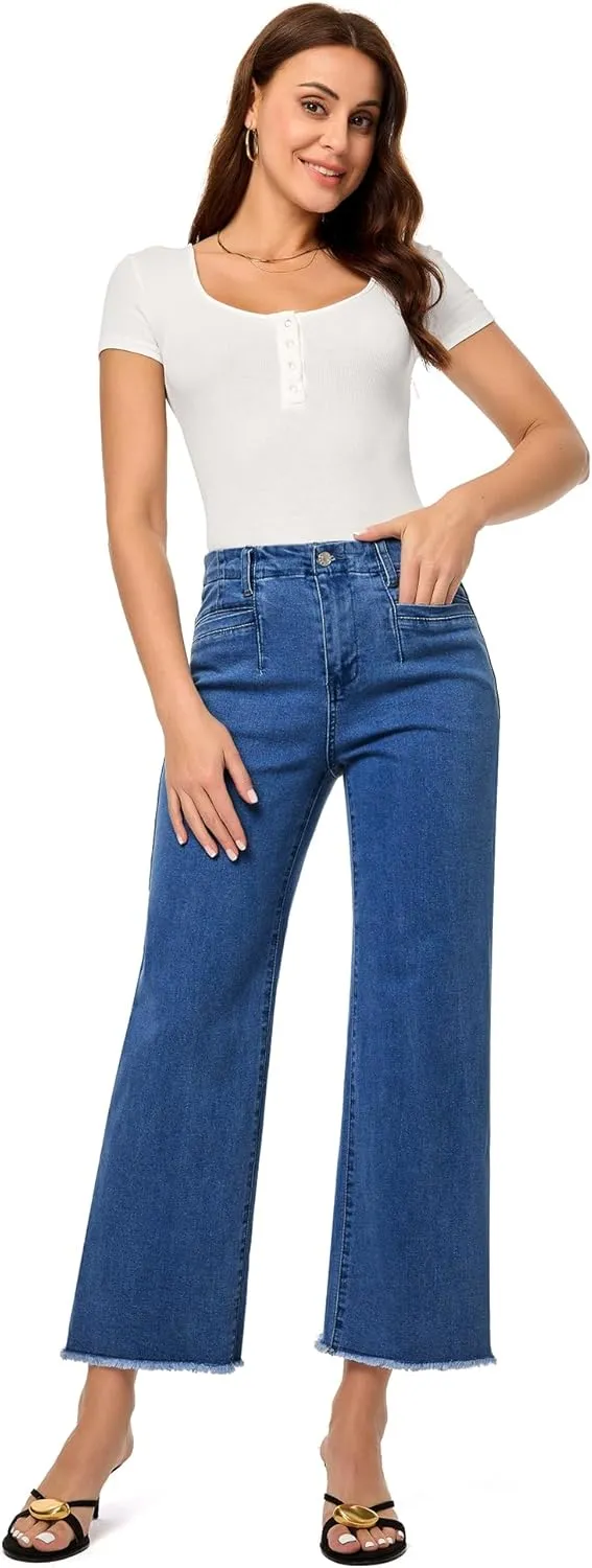 GRAPENT Wide Leg Jeans for Women High Waisted Trendy Jeans Denim Pants Stretchy Baggy with Pockets