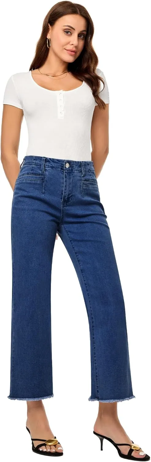 GRAPENT Wide Leg Jeans for Women High Waisted Trendy Jeans Denim Pants Stretchy Baggy with Pockets