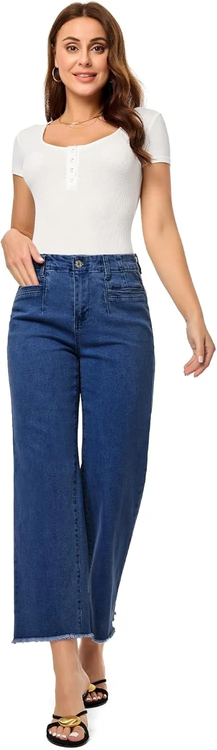 GRAPENT Wide Leg Jeans for Women High Waisted Trendy Jeans Denim Pants Stretchy Baggy with Pockets