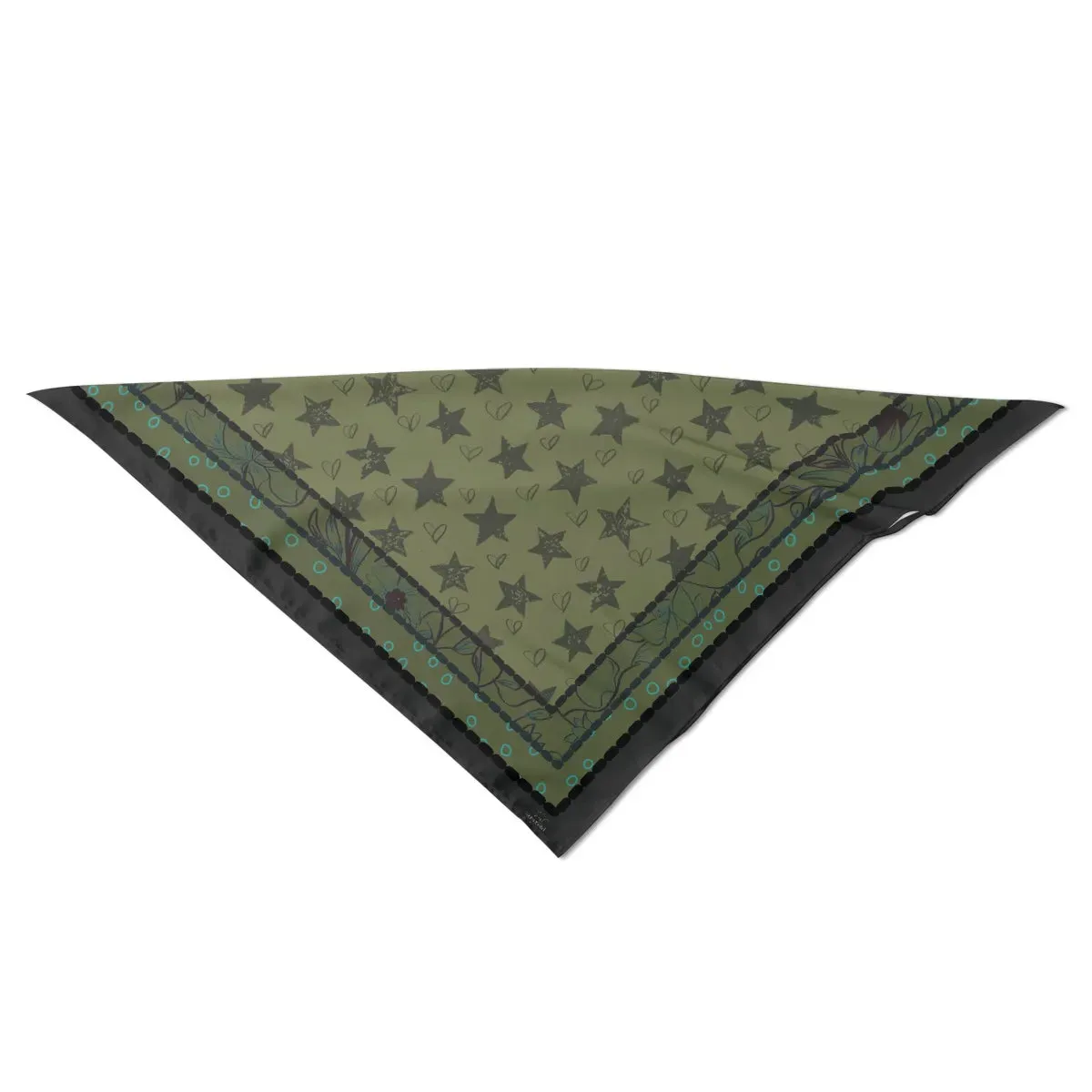 Green and Black Stars Silk Bandana. Miami Collection