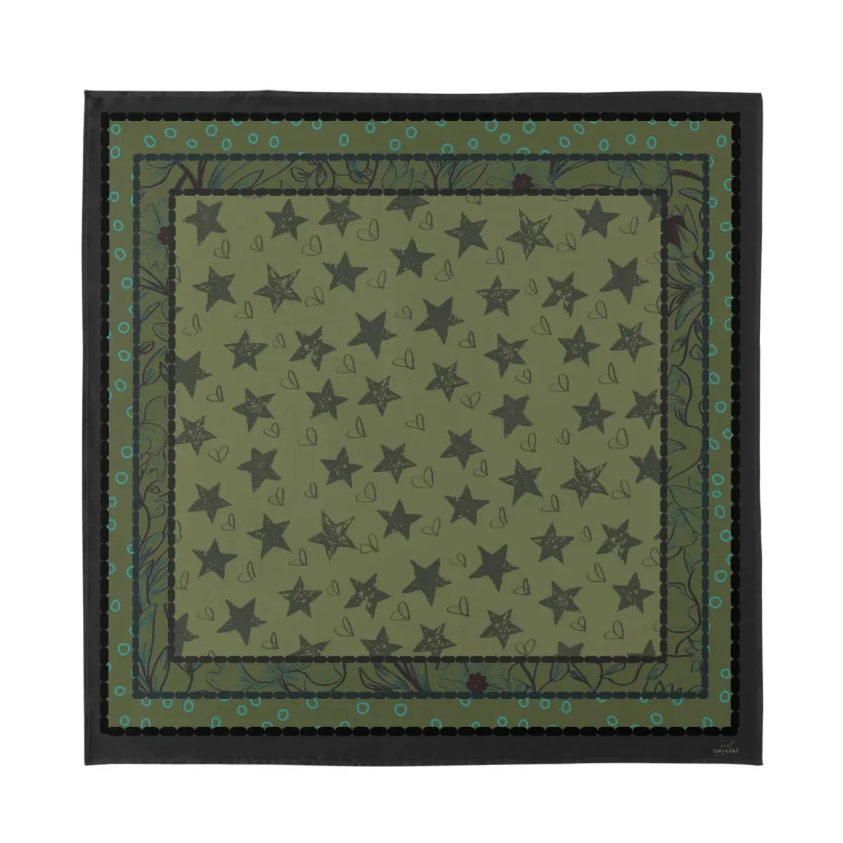 Green and Black Stars Silk Bandana. Miami Collection