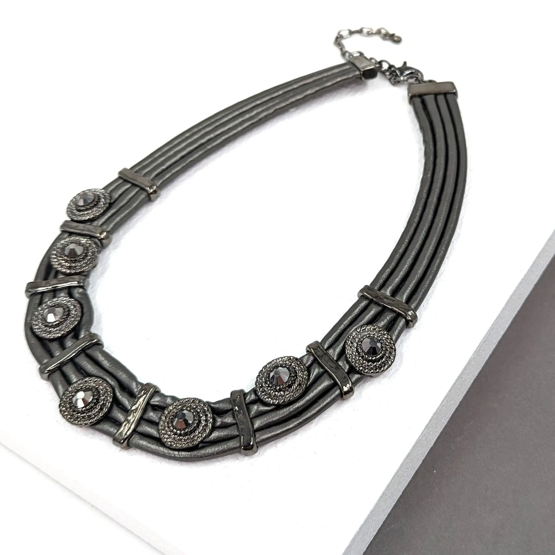 Gun metal statement necklace with hematite crystal components