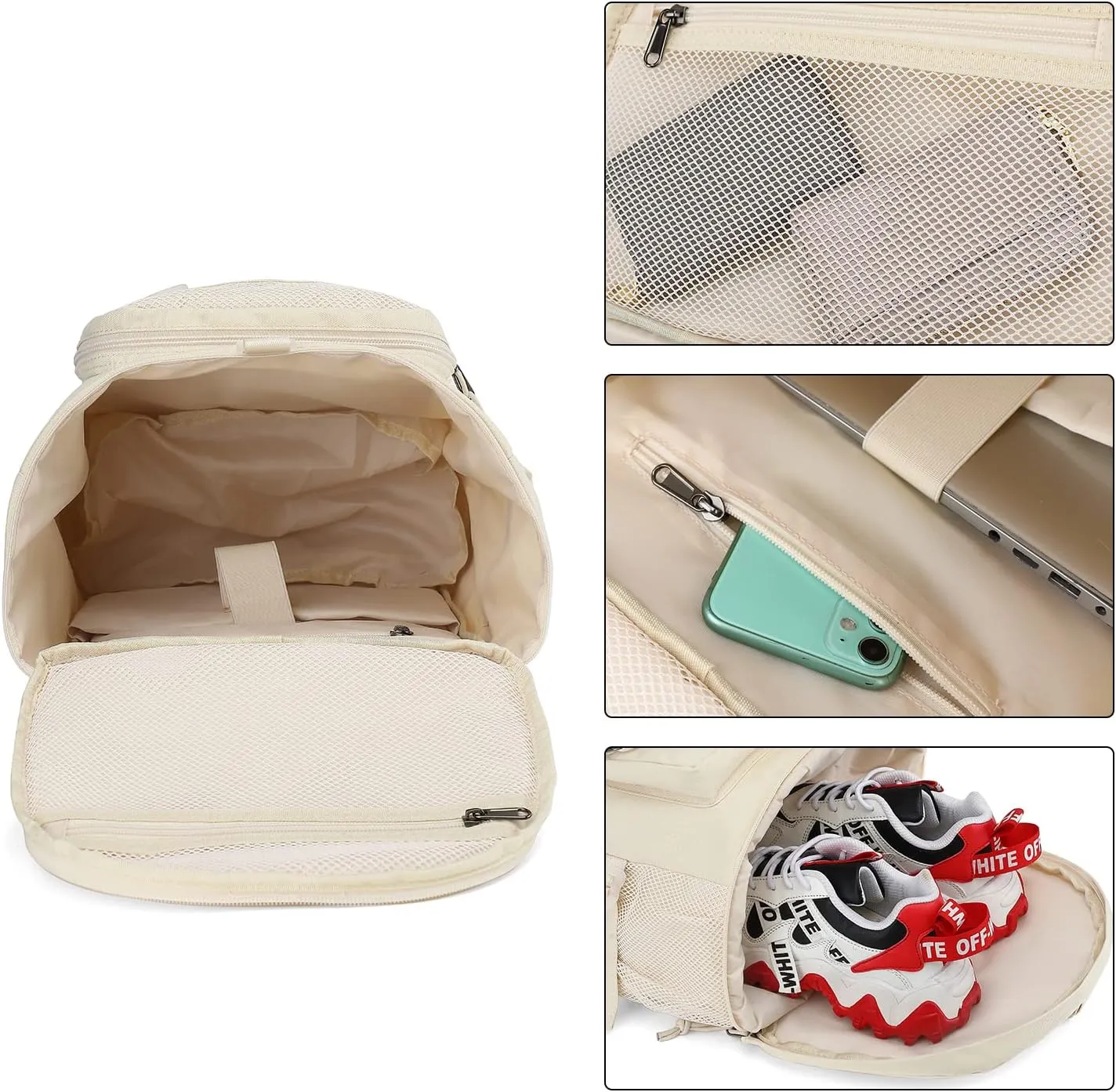 Gym Duffle Bag Backpack 4-Way Waterproof with Shoes Compartment for travel Sport Hiking laptop (Sea salt white) XL