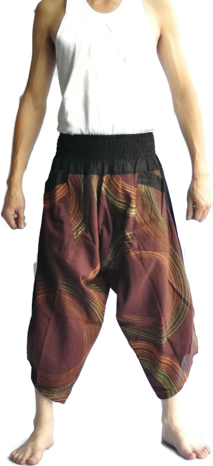 Harem Pants, Yoga Pants, Mens Harem Pants, Fisherman Pants, Palazzo Pants, Parachute Pants, Skinny Pants, Mens Beach Pants, Men's Japanese Style Pants One Size Brown Painting Design