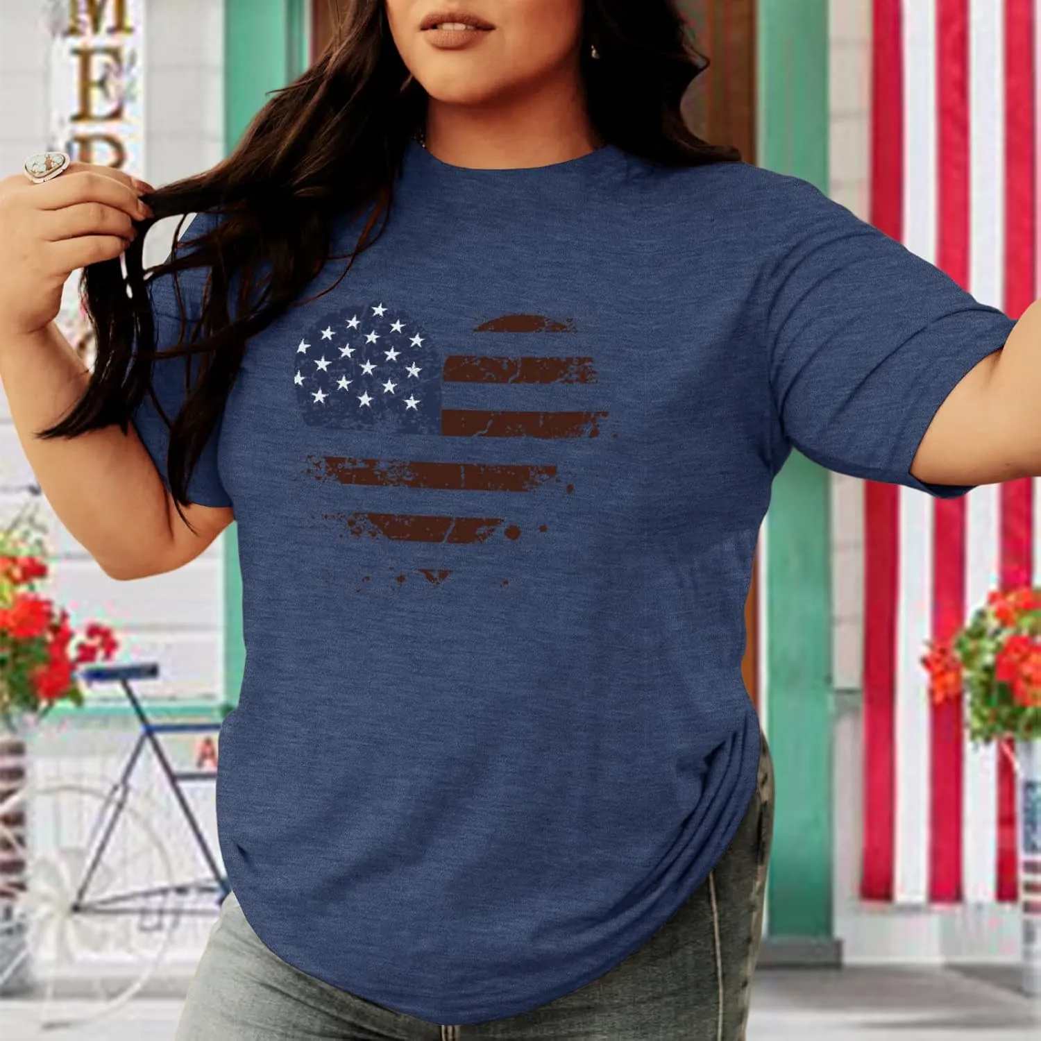HDLTE Plus Size American Flag Tank Tops Women 4th of July Sleeveless Shirt Patriotic Stars Stripes Racerback Vest
