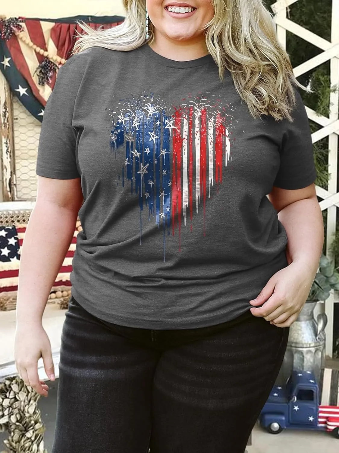 HDLTE Plus Size American Flag Tank Tops Women 4th of July Sleeveless Shirt Patriotic Stars Stripes Racerback Vest