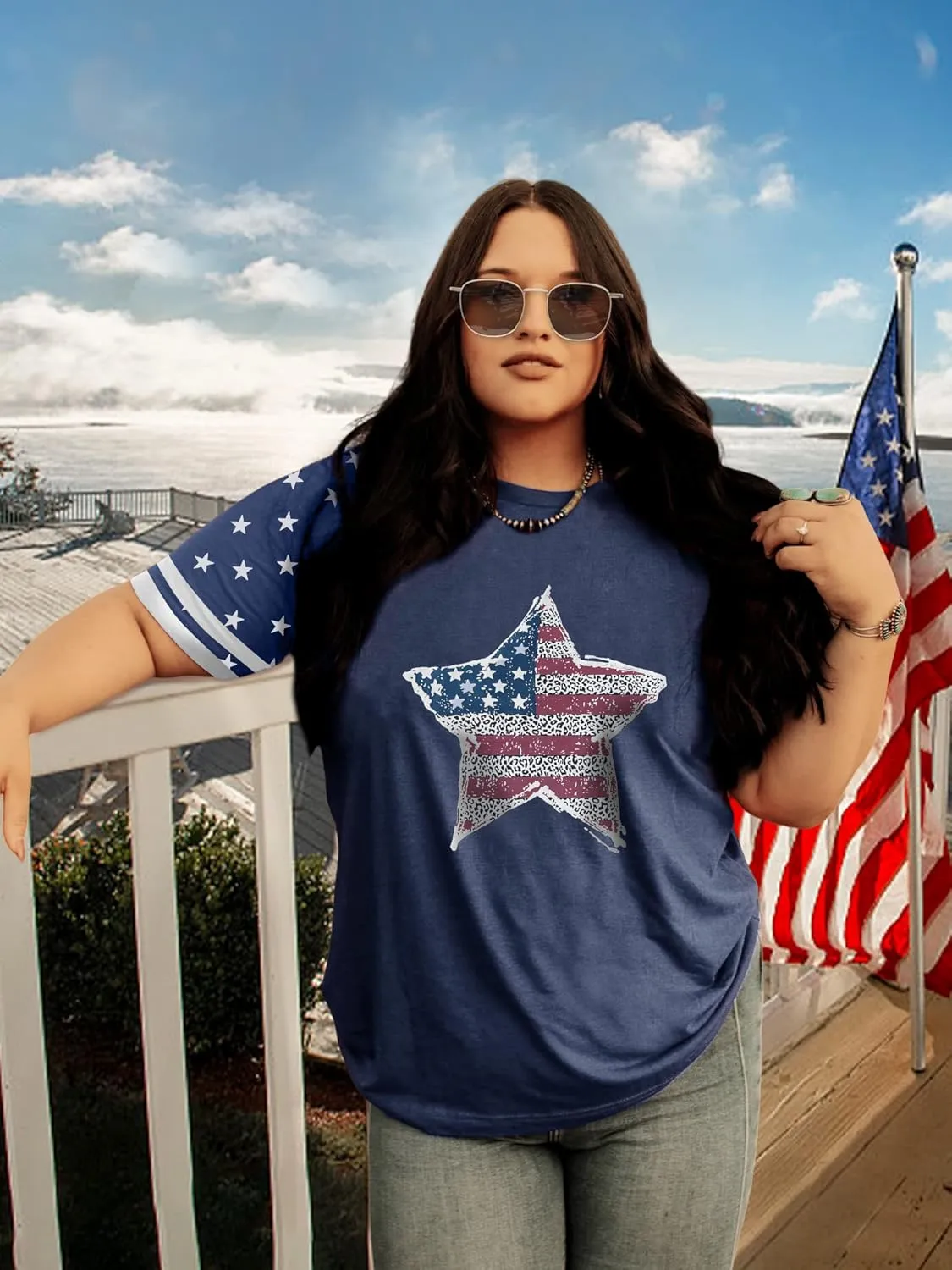 HDLTE Plus Size American Flag Tank Tops Women 4th of July Sleeveless Shirt Patriotic Stars Stripes Racerback Vest