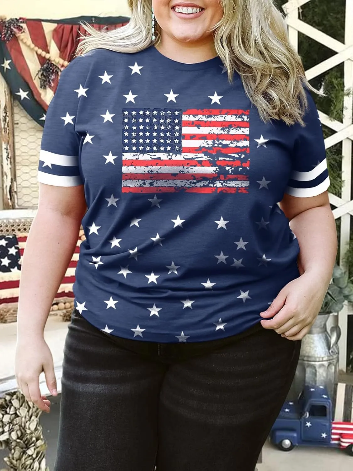 HDLTE Plus Size American Flag Tank Tops Women 4th of July Sleeveless Shirt Patriotic Stars Stripes Racerback Vest